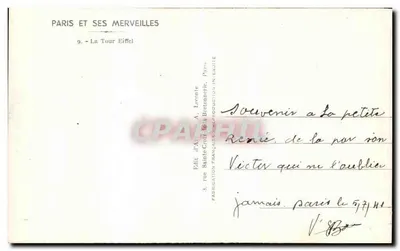 Paris - A Torre Eiffel — editor A. Lorenne, n°9 — Verso