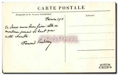 Paryż — Rue Saint-Dominique — Przepływy styczniowe 1910 — Autograf Pana Fernanda Vanderema — Rewers