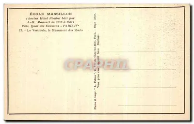 Szkoła Massillon — Pomnik Pamięci 1914-1919 — Wydawca Patras — Rewers