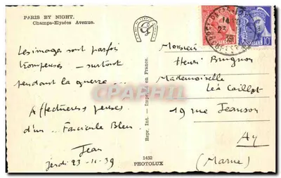 Paryż w nocy — Aleja Champs Elysées — G. Jean — Rewers