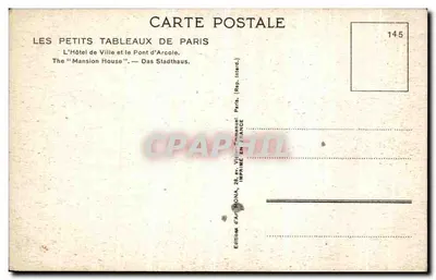 Hôtel de Ville i most Arcole — Paryż — Éditions d'Art Mona, n°145 — Rewers