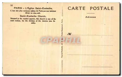 Paris - A Igreja Saint-Eustache — editor Mona, n°52 — Verso