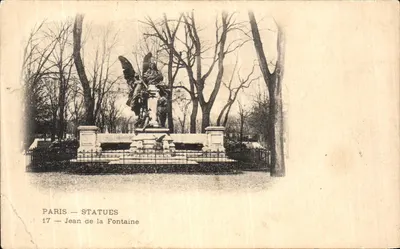 Bilhete postal antigo de Paris — Estátua de Jean de La Fontaine