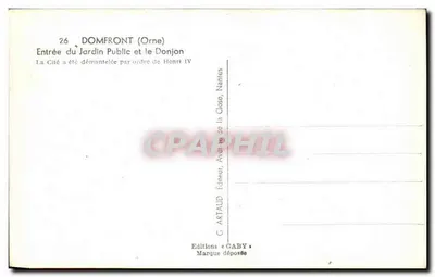Domfront (Orne) — Entrada do Jardim Público e o Donjon — G. Artaud, editor — Verso