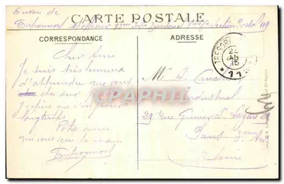 Arras — Guerra 1914 — Hotel de Ville e Beffroi após o bombardeio dos 6, 7 e 8 de Outubro. Apesar do incêndio e dos muitos obuses recebidos, o Beffroi permaneceu sempre de pé. — Charles Lepiedeu, Arras, N° 30 — Verso