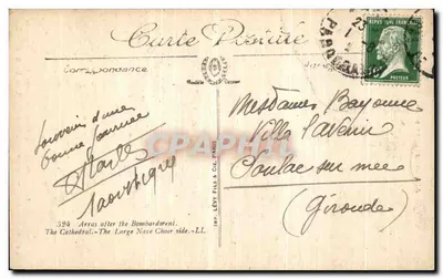 Arras dopo il bombardamento — La cattedrale, la grande navata (lato del coro) — Imp. Lévy Fils & Cie, Parigi — Verso
