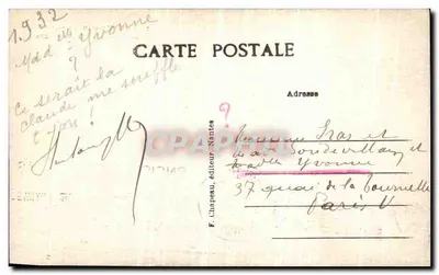 Le Pouliguen (Loire-Inf.) — Na Côte, a Roche Percée — F. Chapeau, Nantes — Verso