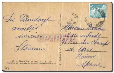 Paimbeuf — O Cais marítimo onde atraca o navio Nantes-St-Nazaire — Edições J. Mozaïs — Verso