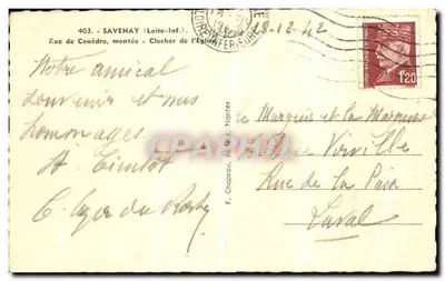 Bilhete postal antigo Savenay Rue de Couedro montée Clocher de l'église — Verso