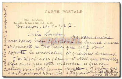 A Valle do Guil em ABRIEZ — Le Queyras — Editor E.R. n°1472 — Verso