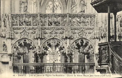 Troyes - Jubé en pierre de l'Église Ste-Madeleine - Œuvre du Maître Maçon Jean Gaide (1508-1517)