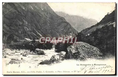 La Romanche à Rioupéroux — vue du fleuve encaissé entre montagnes — Éditeur Emile Marmet, rue Félix Poulat, 3, Grenoble. N° 5