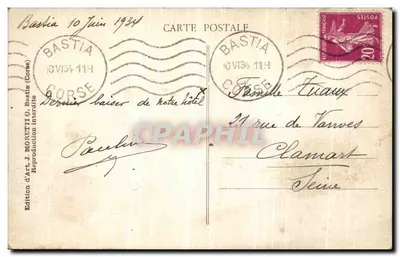 Bastia (Córsega) - Praça Saint-Nicolas — J. Moretelli, n° 5102 — Verso