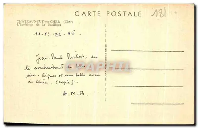 Châteauneuf-sur-Cher — Binnenkant van de Basiliek — Héliogravure Coulier Magon — Achterkant