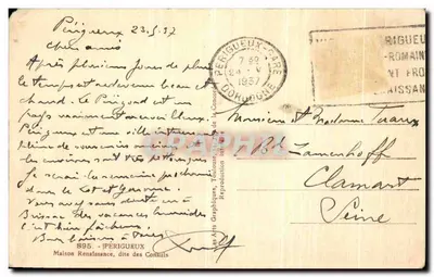 Stara pocztówka Périgueux Dom z epoki renesansu zwany Domem Konsulów — Rewers