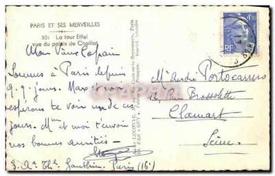 A Torre Eiffel — vista do palácio de Chaillot — editor Léconie, n°301 — Verso