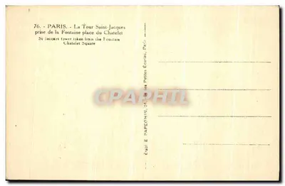 Paris - Torre Saint-Jacques vista da Fontaine du Châtelet — Editor E. Papeghin, n°76 — Verso