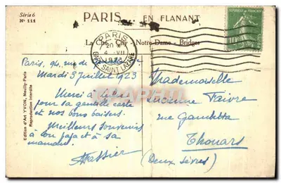 Vue de Paris — Cathédrale Notre-Dame et ponts sur la Seine — Édition d'Art YVON, Série 6 N° 111 — Verso
