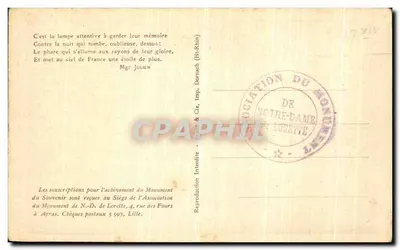 N.D. de Lorette — La Torre e la Lanterna dei Morti — Associazione del Monumento — Verso