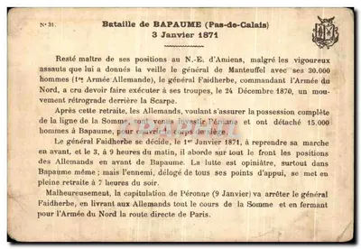 Карта Битвы при Бапоме 3 января 1871 — Оборотная сторона
