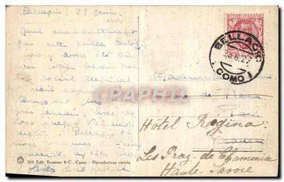 Menaggio — vista do lago de Como — editor Brunner & C. n°316 — Verso