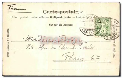 Genewa — Wyspa Rousseau i Quai des Bergues — J. Faiine, wyd., Locle — Rewers