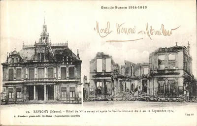 Revigny (Meuse) - Hotel de Ville antes e depois do bombardeio de 6 a 12 de Setembro de 1914 — Humbert photo-édit, St-Dizier