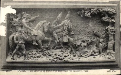 Bilhete postal antigo Paris Bas Relief da República 20 de setembro de 1792