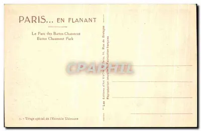 O Parque das Buttes-Chaumont — Paris — Éditions d'Art YVON — Verso