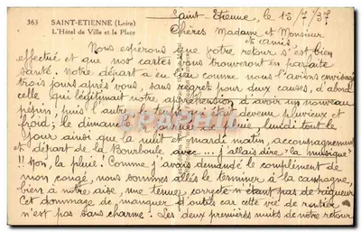 Saint-Étienne — O Hotel de Ville e a Praça — editor Y. VOR — Verso