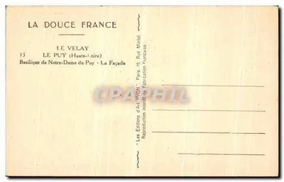 Le Puy-en-Velay — Basílica de Nossa Senhora do Puy — Fachada — Edições d'Art 'Yvon', Paris — Verso