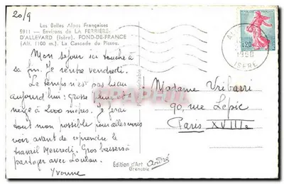Wodospad Pissou — Okolice La Ferrière — Wydawnictwo Art André, Grenoble — Rewers