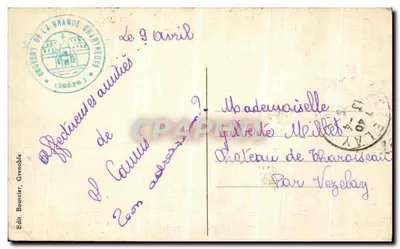 Grande-Chartreuse — Ogólny widok klasztoru — Wydawca Bourcier, Grenoble — Rewers