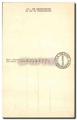 O pico de Chamechaude — A Grande Chartreuse — Serv. Comercial Monuments Historiques, Gd Palais, Av. Alexandre-III, Paris — Verso