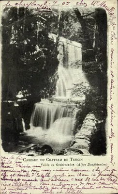 Bilhete postal antigo Cachoeira do Castelo de Tencin Vale do Graisvaudan