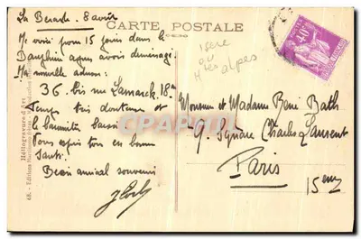 A Estrada de La Bérarde — Les Étages — Héliogravure d'Art — Verso