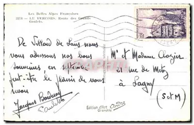 As Belas Alpes Francesas — Estrada dos Grandes Goulets — Edição d'Art Andris, Grenoble — Verso