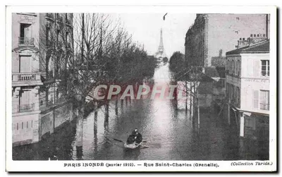 Paris inundado (janeiro de 1910) — Rue Saint-Charles (Grenelle) — Coleção Taride