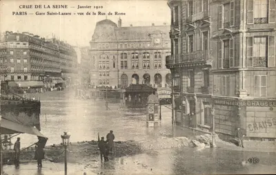Cheia do rio Sena — Janeiro de 1910 — Paris — Estação Saint-Lazare — visão da Rue de Rome