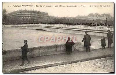 Paris inundado — Cheia máxima 9m50 — O Ponte do Alma — cliché 28 de janeiro de 1910 — A. N. Paris