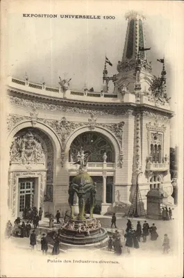 Bilhete postal antigo Paris Exposição universal Palácio das Indústrias diversas