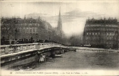 Inundações de Paris (Janeiro 1910) — O Ponte do Alma — LL.