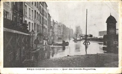 Paris inundado (janeiro de 1910) — Quai des Grands-Augustins — editor não identificado