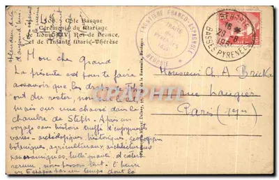 Bilhete postal antigo Luís XIV Rei da França e da Infanta Maria Teresa — Verso
