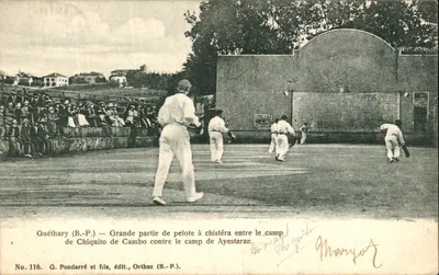 Bilhete postal antigo Guethary Grande Partida de Pelote a Chistera