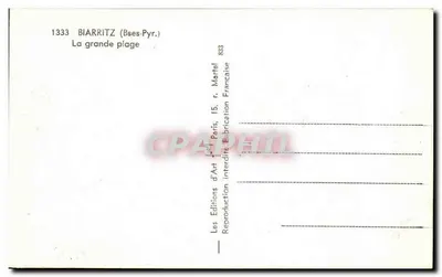 Biarritz (Basses-Pyrénées) — A grande praia — Les Éditions d'Art Martel — Verso