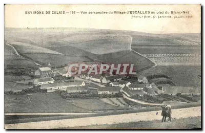 Escalles — Perspektywiczny widok wioski Escalles u stóp Blanc-Nez — Foto. P. Lepenvre, Calais, 1906