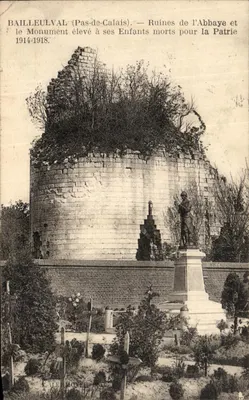 Bailleulval (Pas-de-Calais) — Ruiny Abpady i Pomnik poświęcony jej Dzieciom zginęlim za Ojczyznę 1914-1918 — E. Lermont, 501