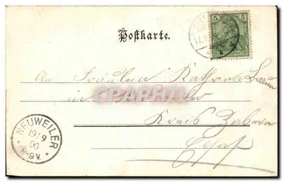 Bitburg — vista panorâmica com dois homens e um cachorro — Albert Schamburger, Buchbinder, Bitburg, n° 2666 — Verso