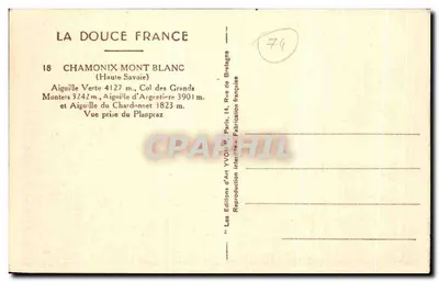 Aiguilles del Monte Blano — Vista tomada desde Planpraz — Les Éditions d'Art Yvon, París — Reverso